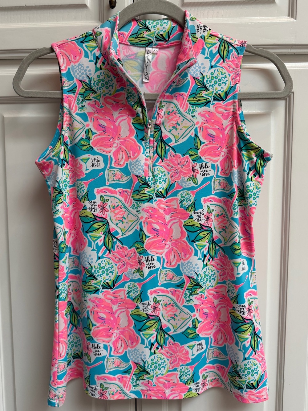 Lulu-B 19th Hole Tropical Sleeveless Quarter Zip Golf Shirt Size XS